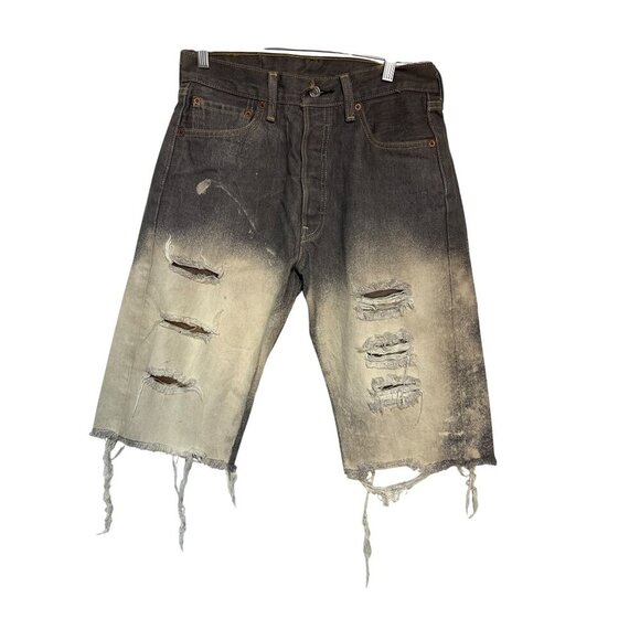 Levis 501 Distressed Bleach-Dyed Button-Fly Denim Shorts W30 - Picture 1 of 7